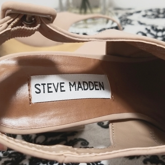 Steve Madden Carrine Blush Pink Suede Peep Toe Ankle Strap Chunky Heel Sandals - Picture 7 of 10